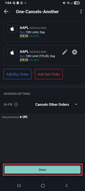 The one cancels another order screen on the android phone